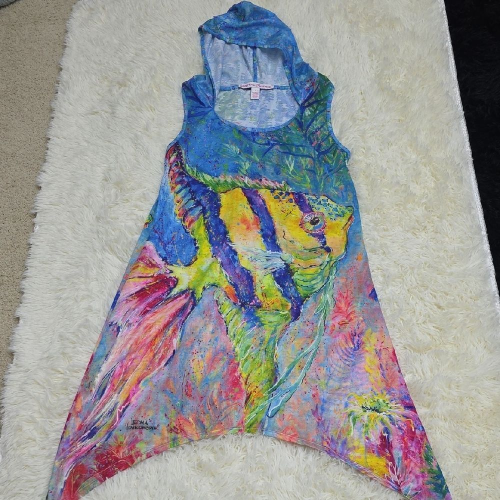 Leoma Lovegrove Vibrant Fish Print Sleeveless Hoodie Dress